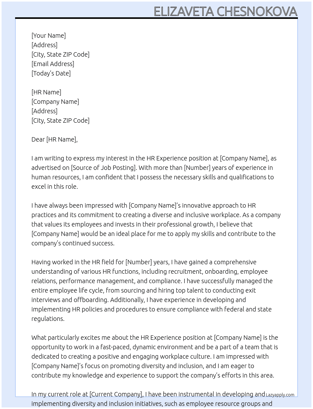HR Experience At deel Cover Letter