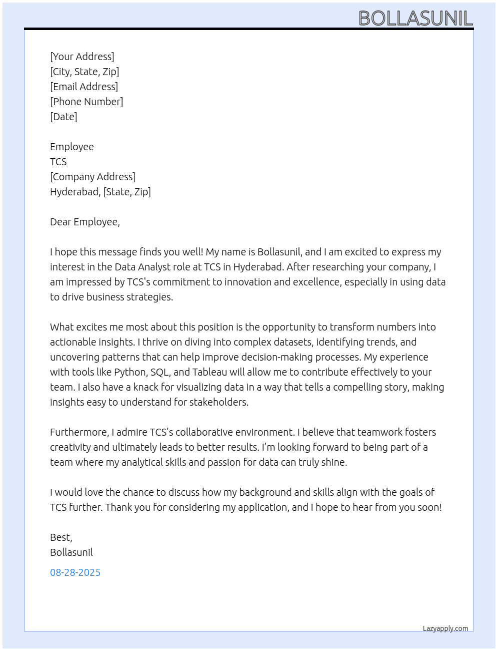 Cover letter for developing - LazyApply