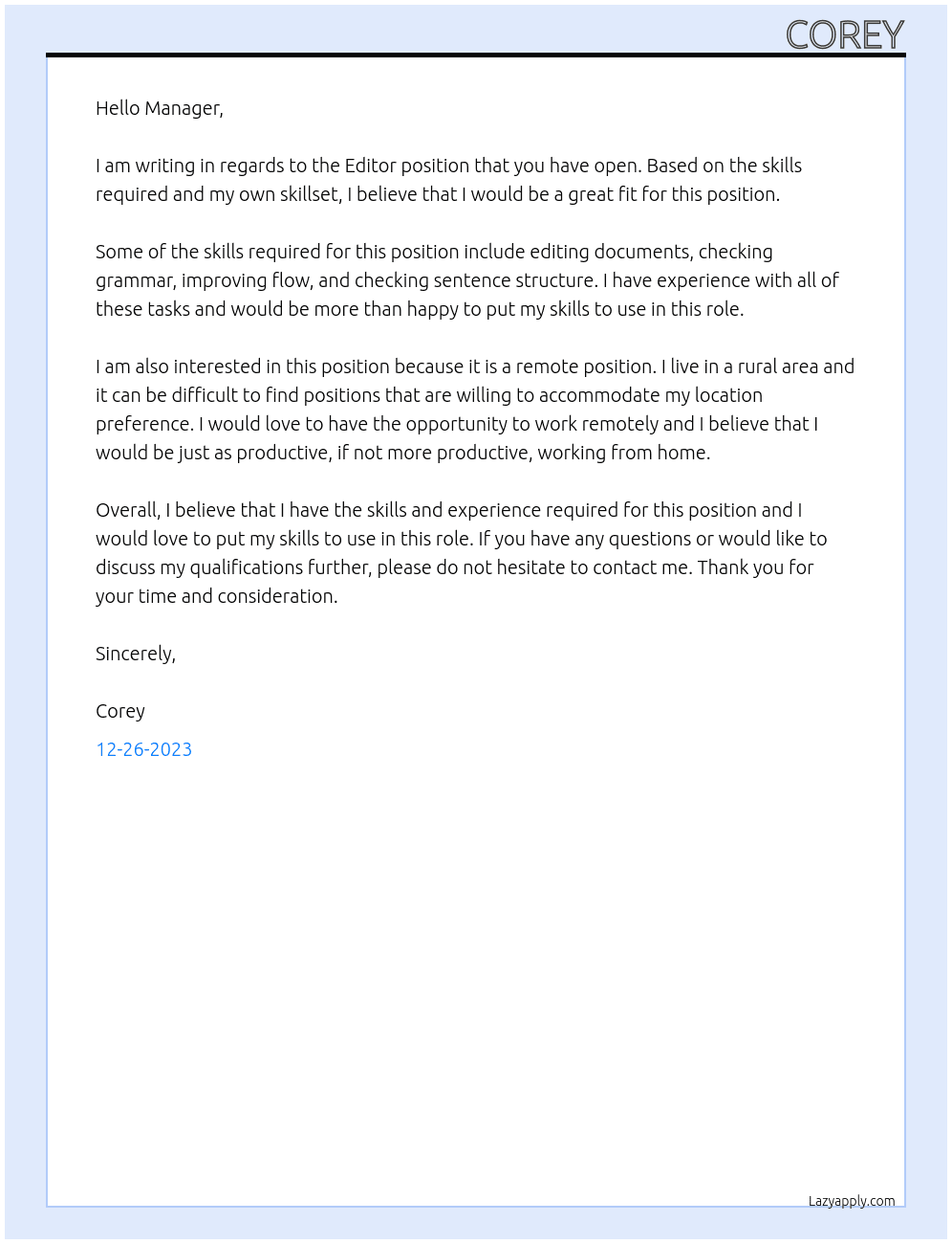 Editor At Person Cover Letter