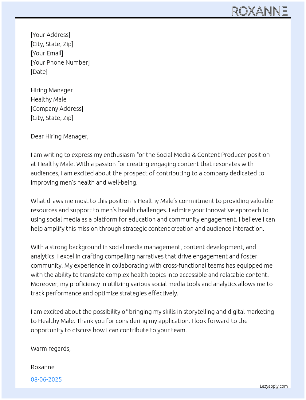 Cover letter for social media content producer - LazyApply