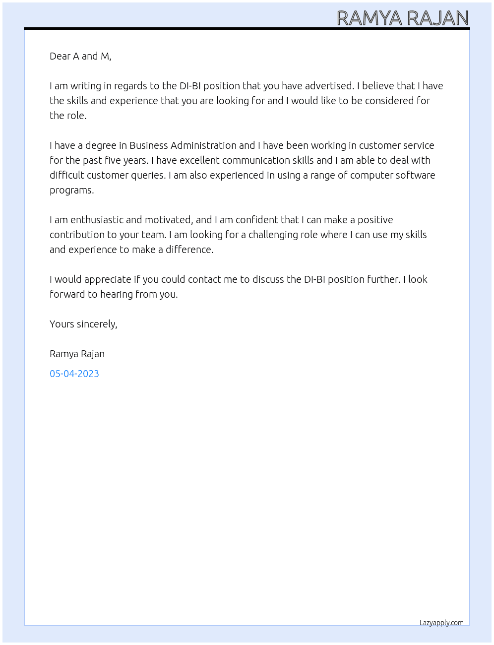 DI-BI At A and M Cover Letter