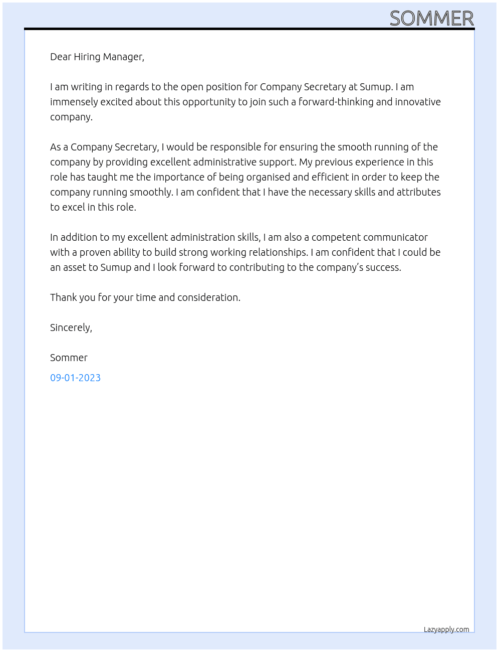 Company Secretary At Sumup Cover Letter