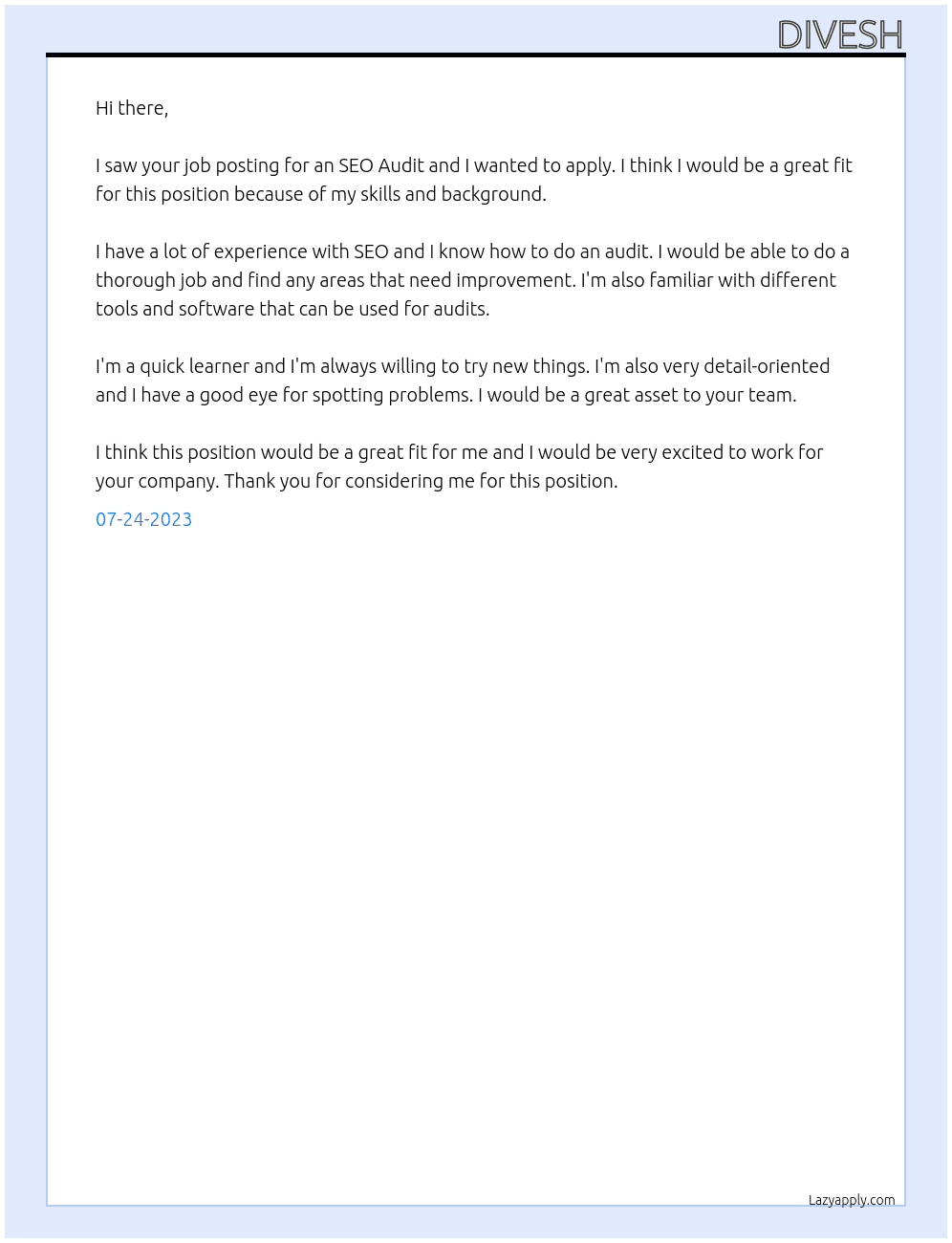 seo Audit At tech&it Cover Letter