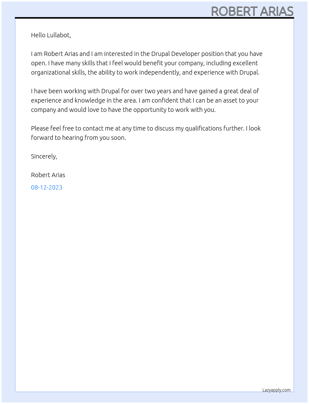 Drupal Developer At Lullabot Cover Letter