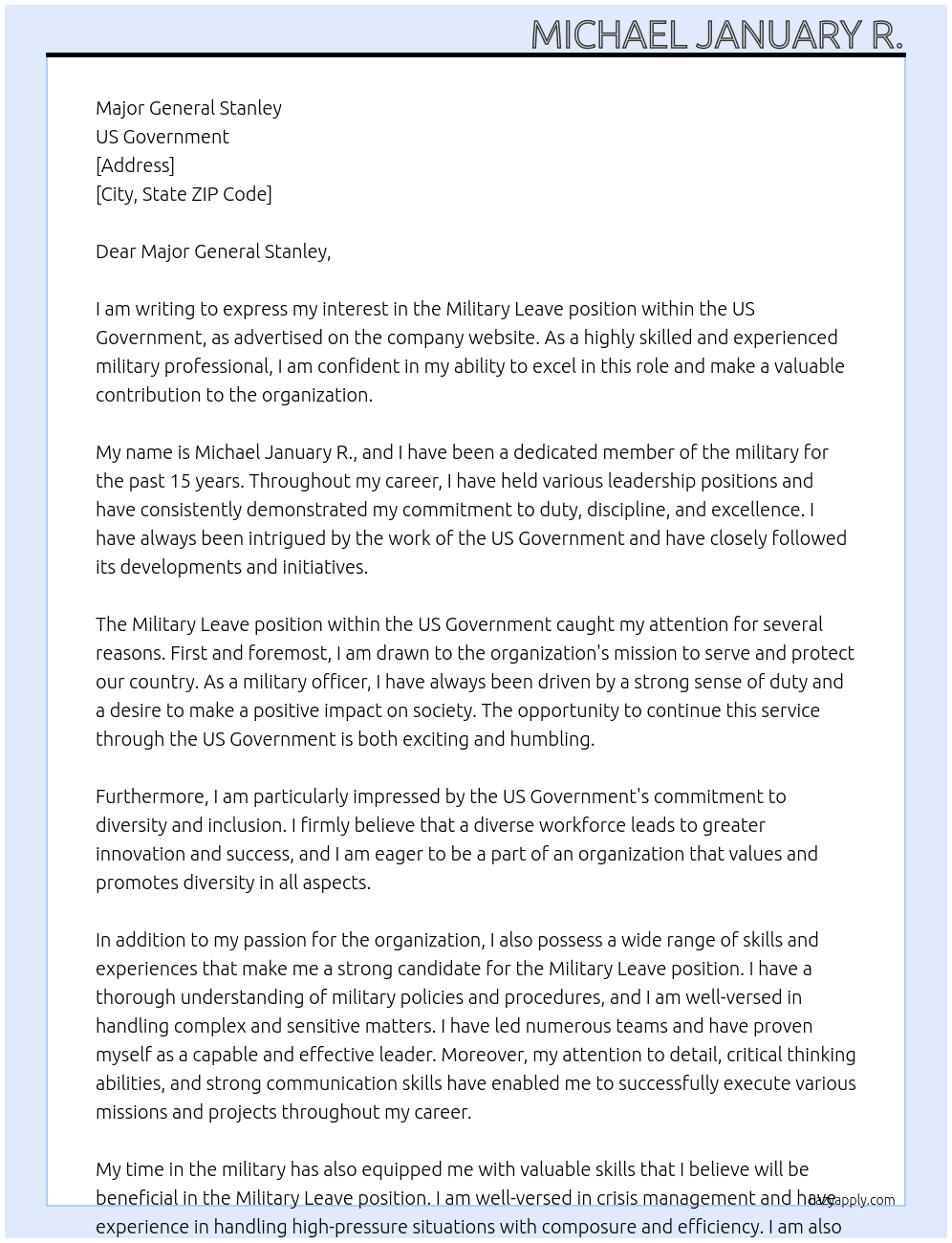 Cover letter for military leave - LazyApply