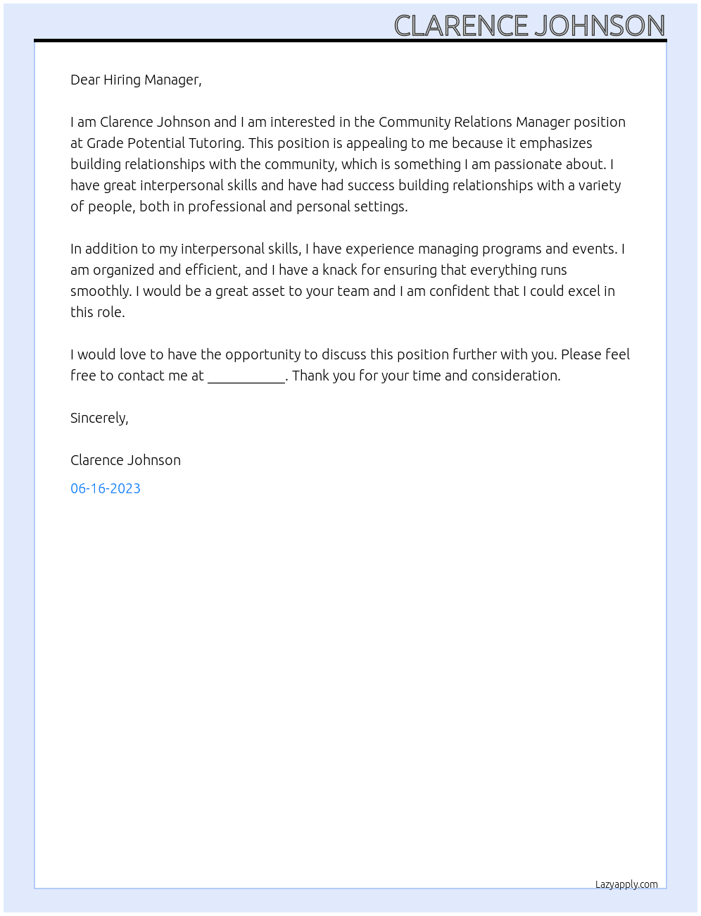 Community Relations Manager At Grade Potential Tutoring Cover Letter