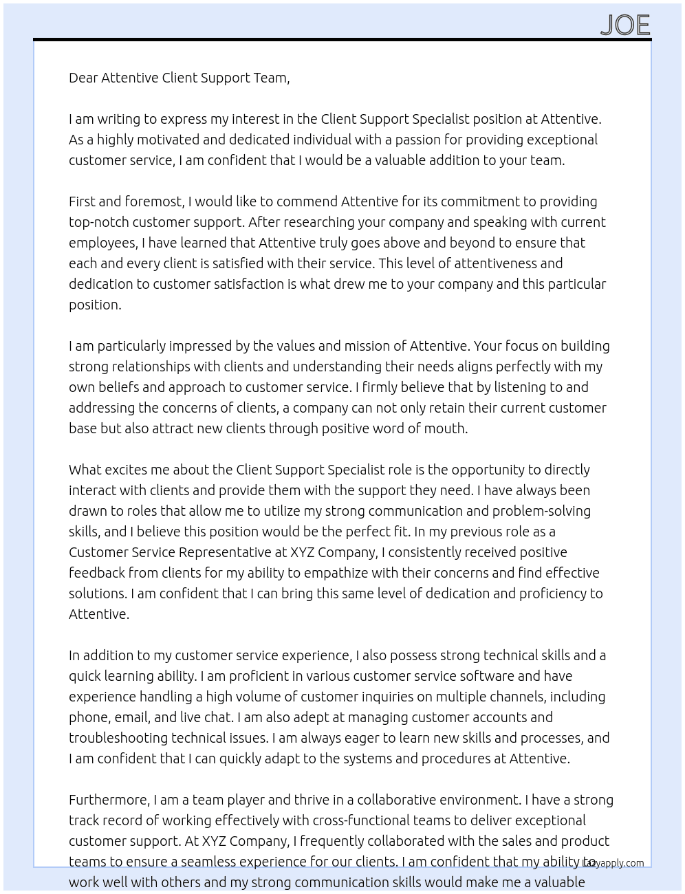 Client Support Specialist At Attentive Cover Letter
