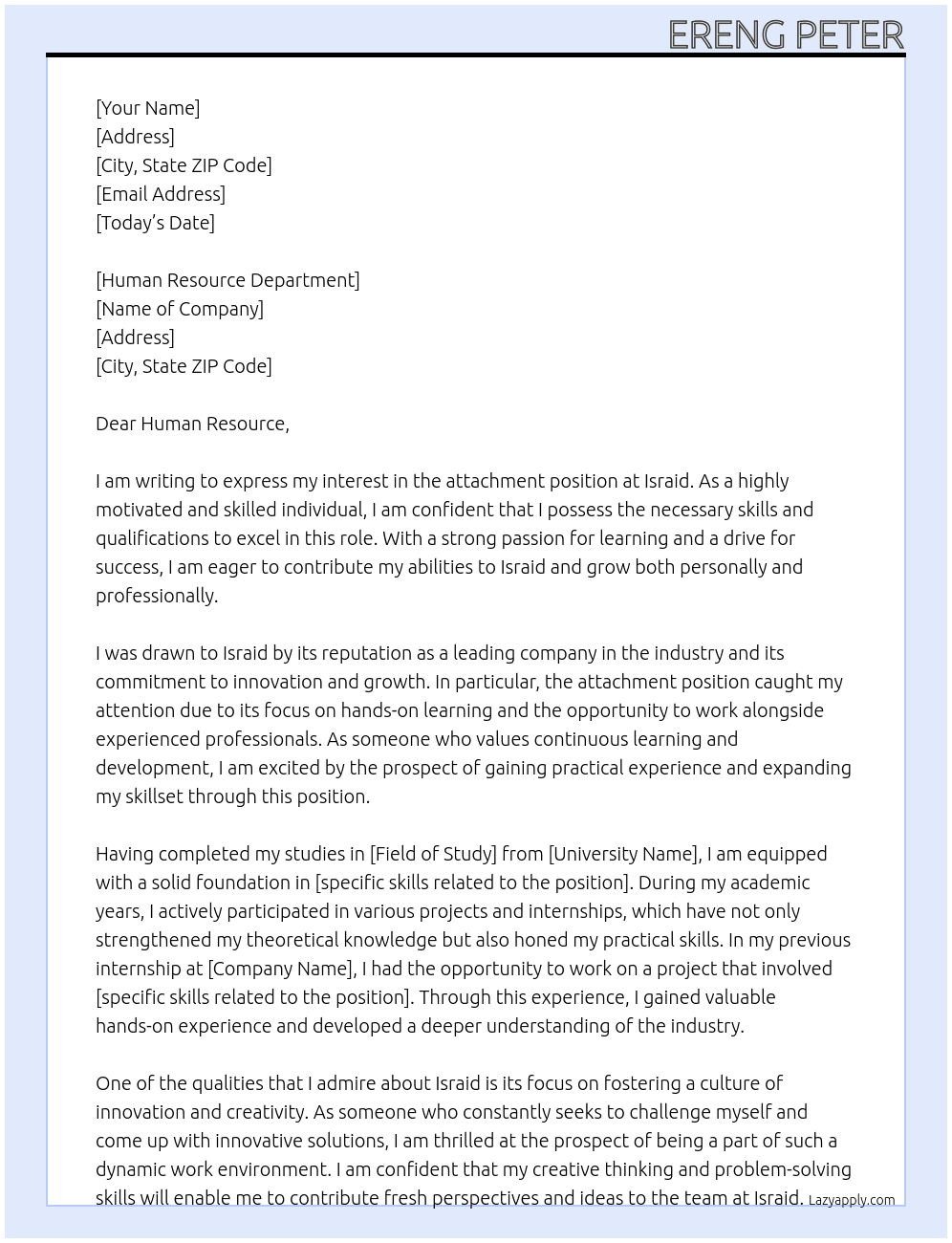 attachment At israid Cover Letter