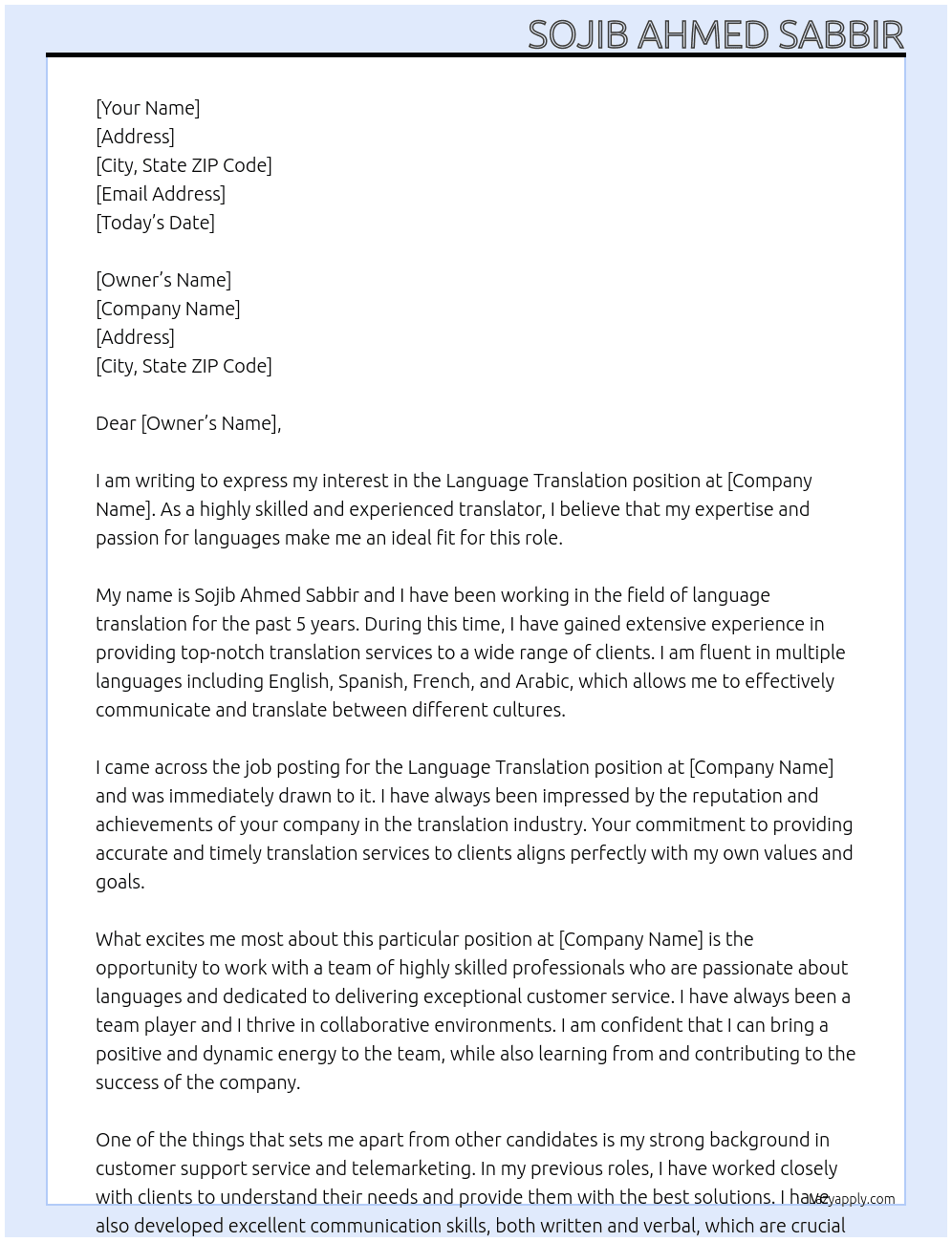 language translation At translator Cover Letter