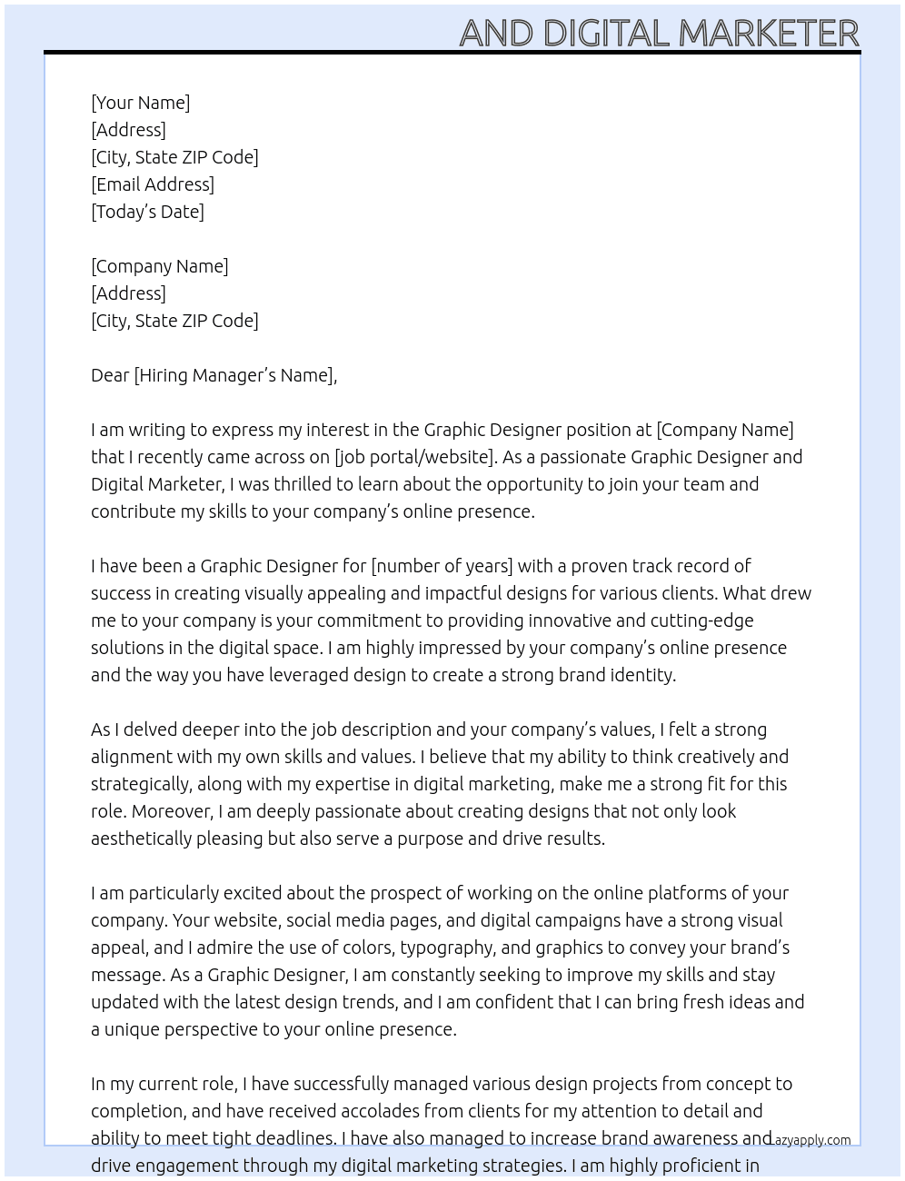 Graphic Designer  At for online Cover Letter
