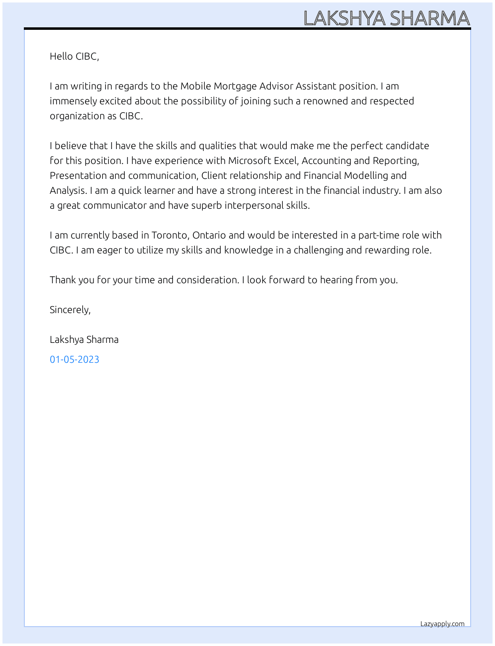 Cover letter for mobile mortgage advisor assistant - LazyApply