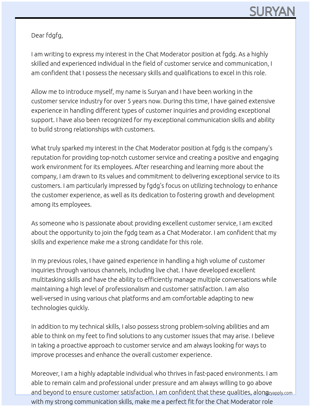 chat moderator At fgdg Cover Letter