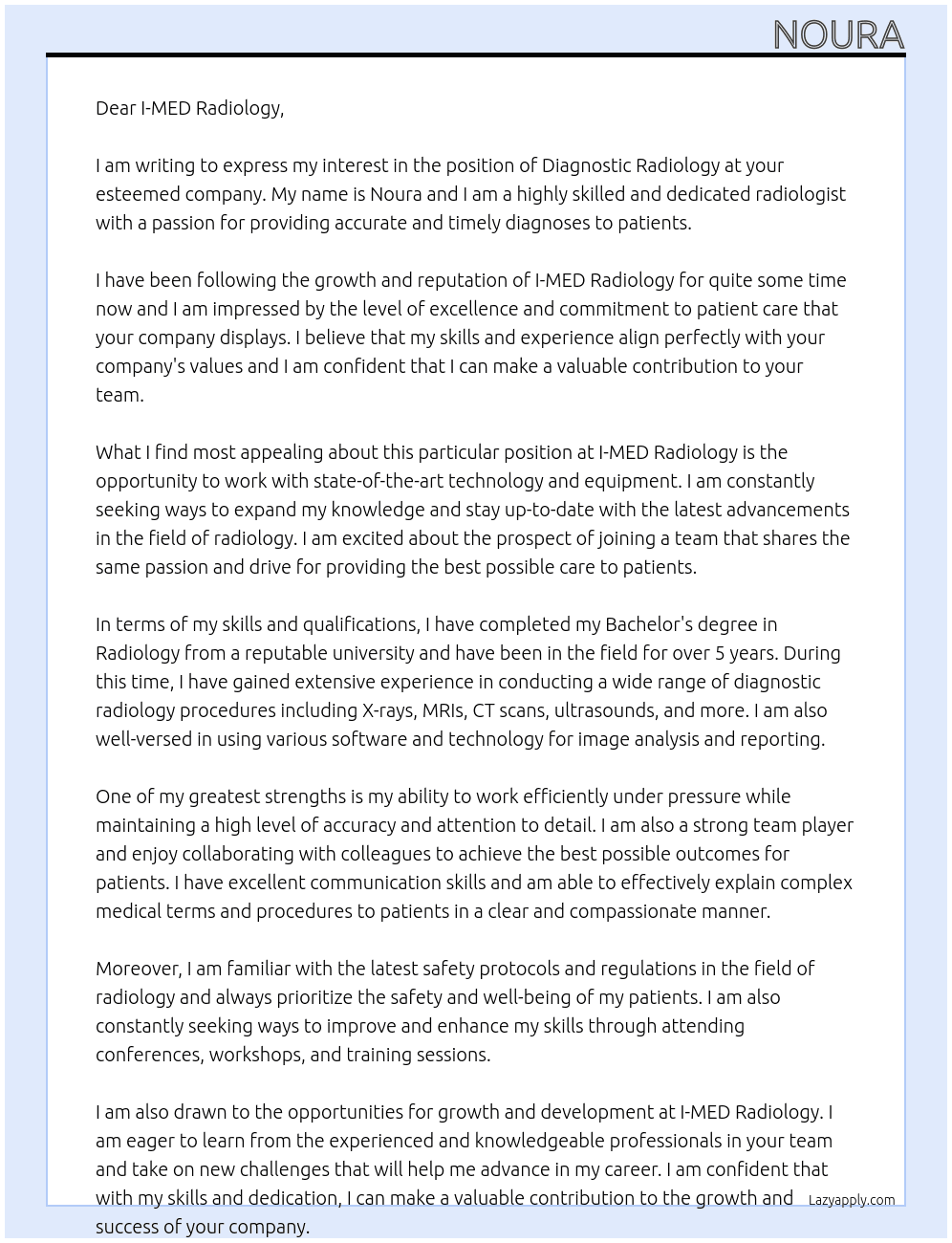 diagnostic radiology At I-MED Radiology Cover Letter