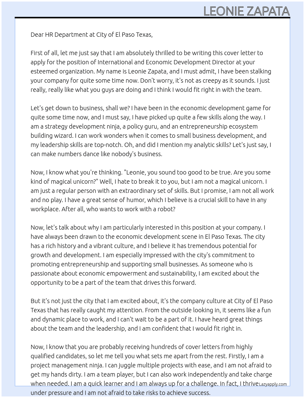 international and economic development director At City of El Paso Texas Cover Letter