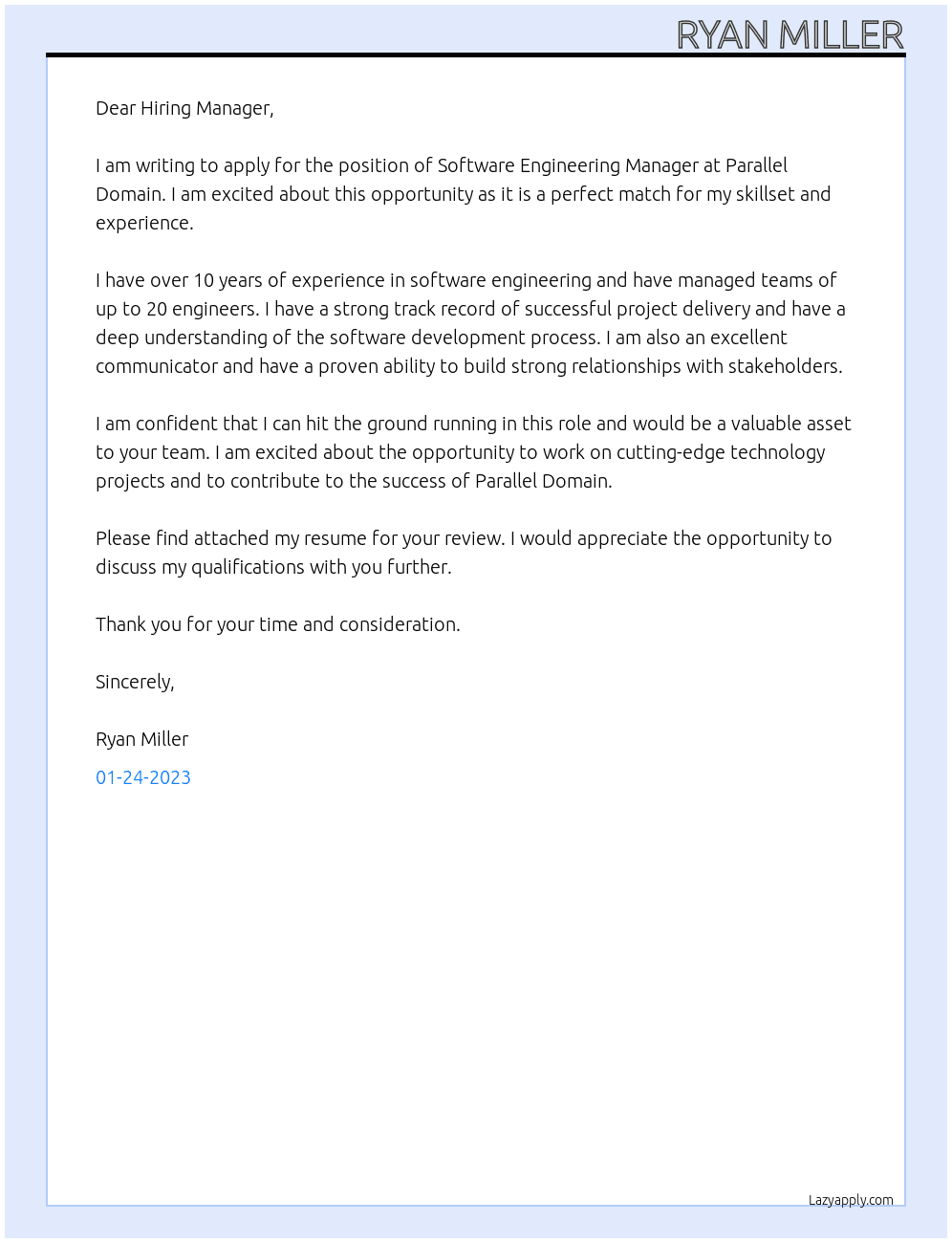 Software Engineering Manager At Parallel Domain Cover Letter