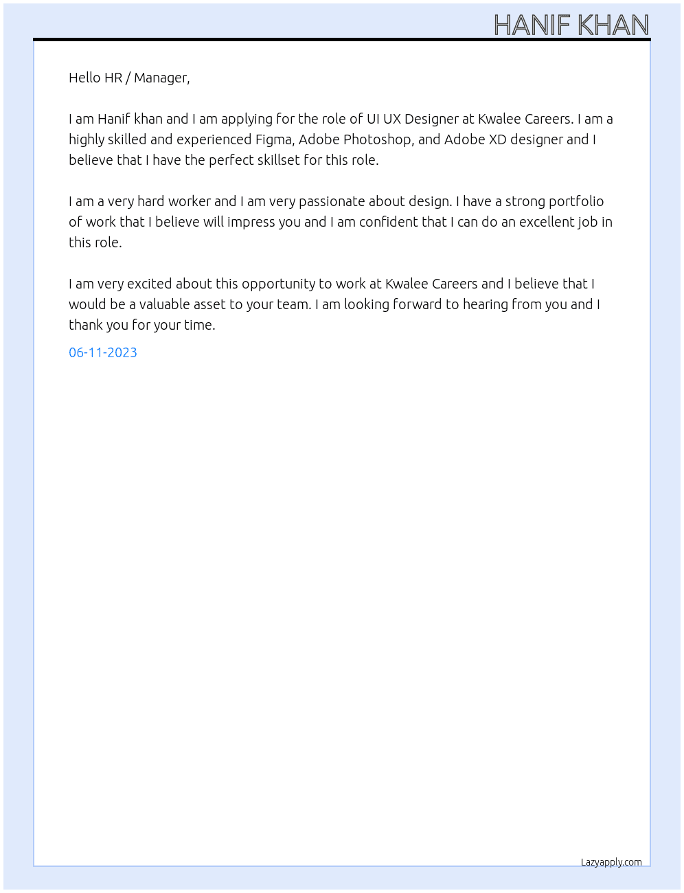 UI UX Designer At Kwalee Careers Cover Letter