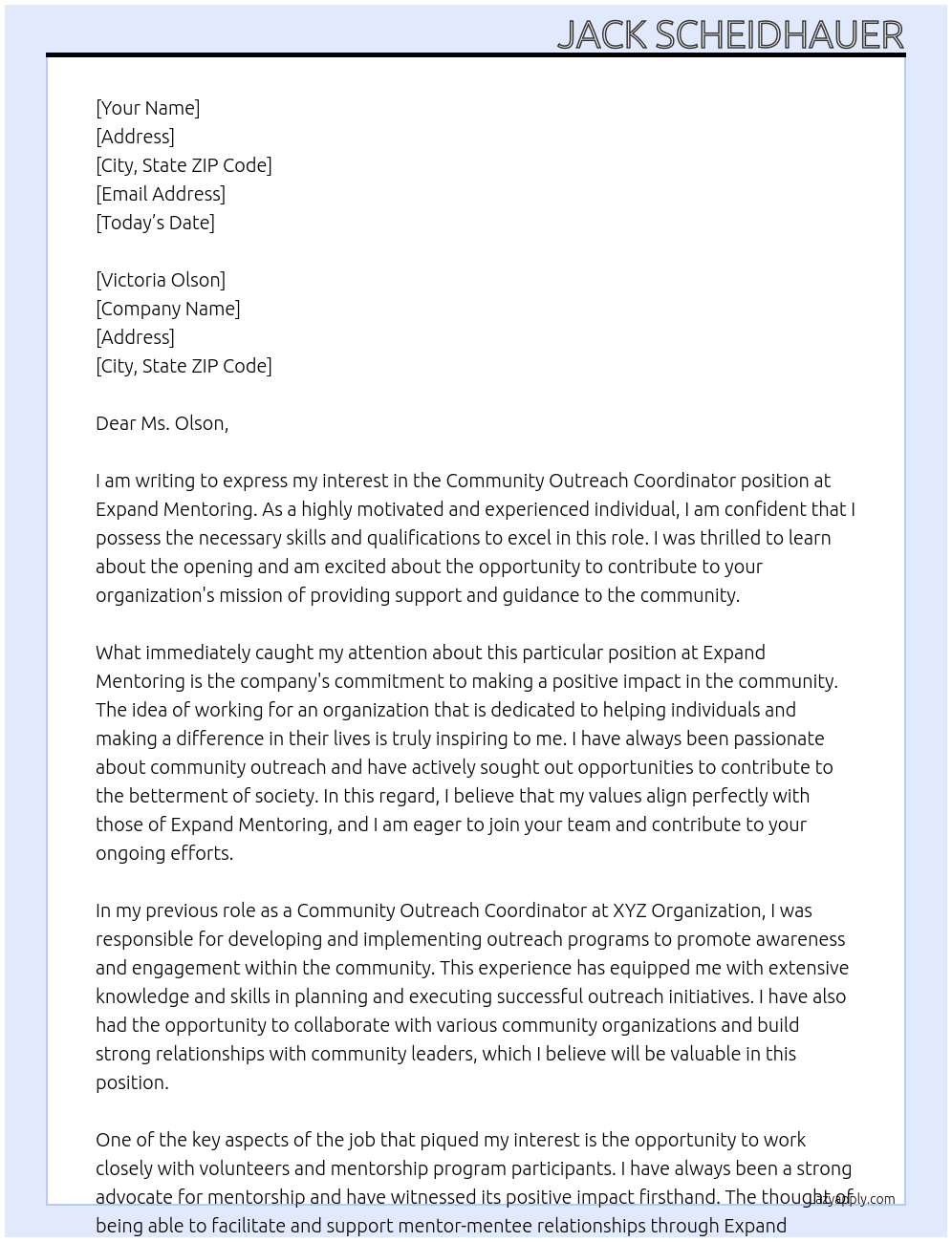 Community Outreach Coordinator At Expand Mentoring Cover Letter