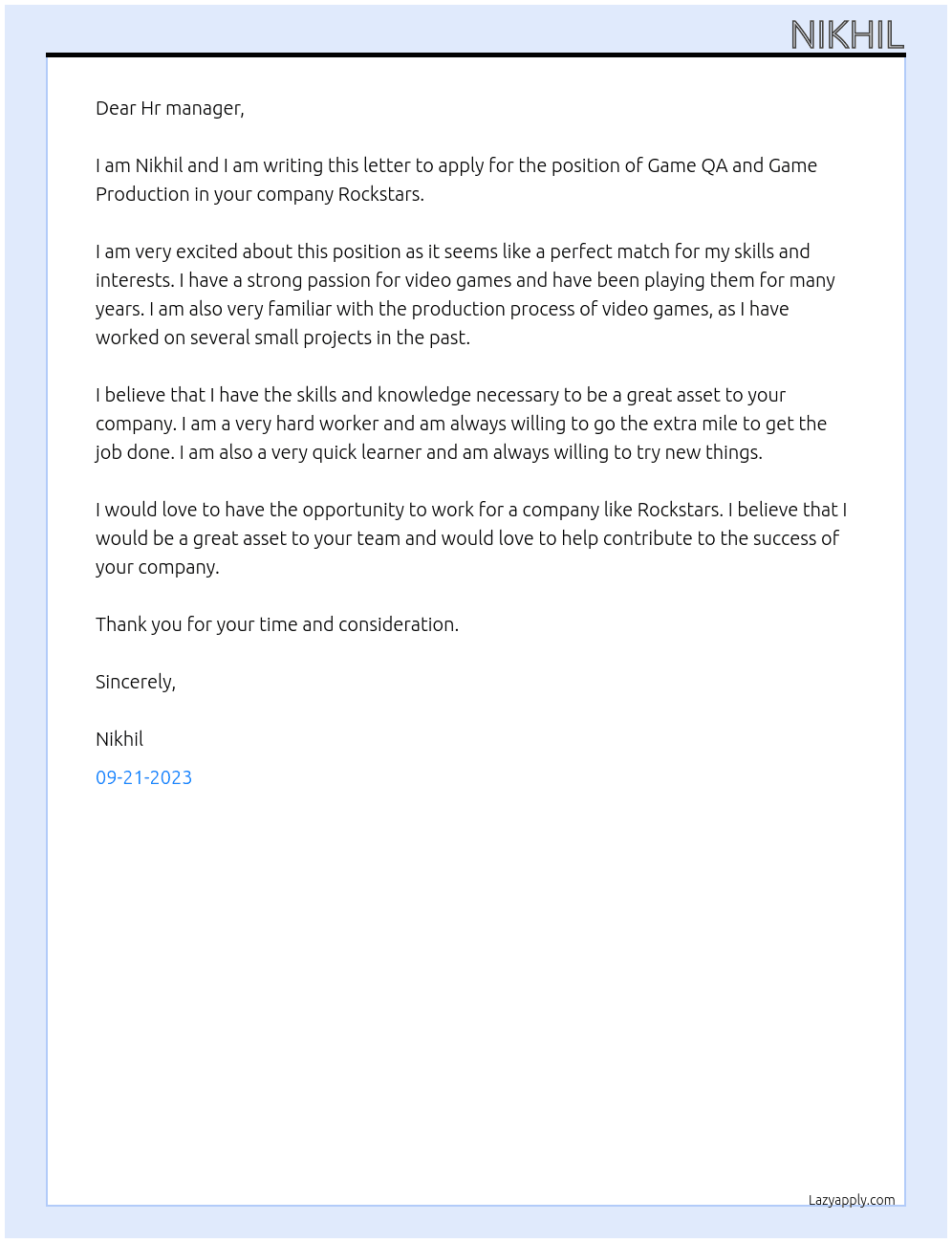 Game QA and Game Production  At Rockstars  Cover Letter
