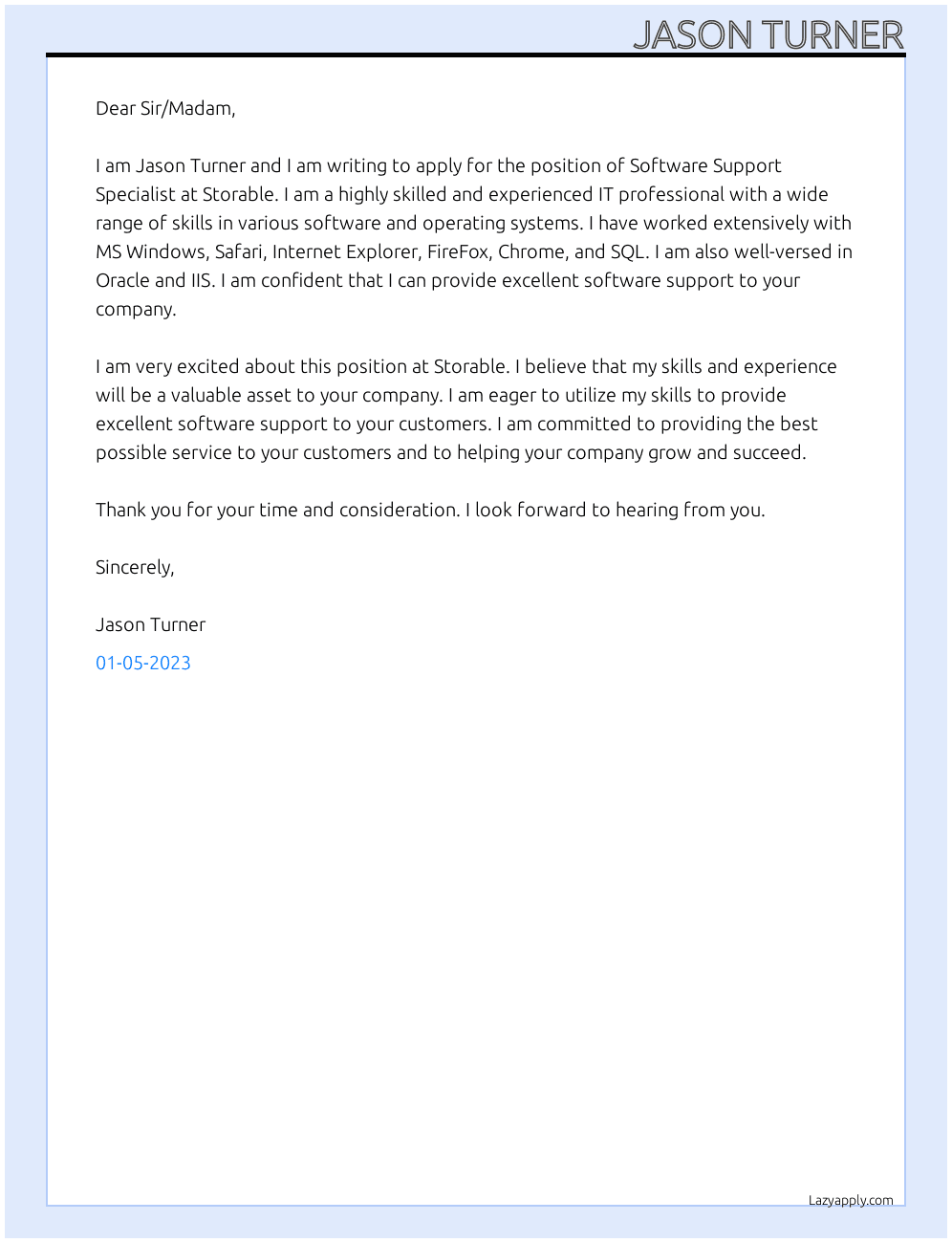 Software Support Specialist At Storable Cover Letter