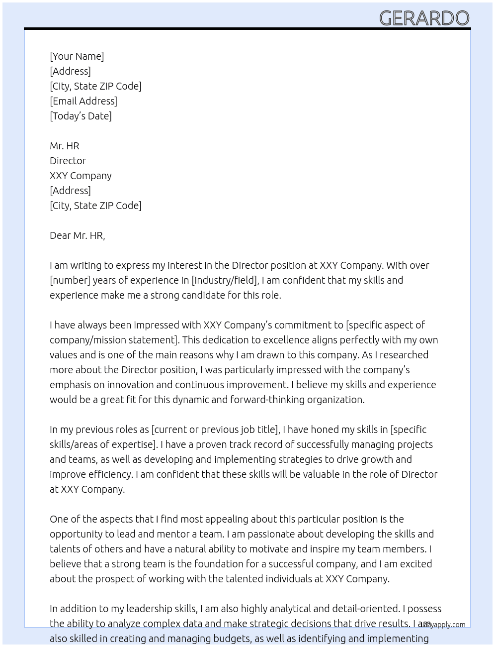 Director At XXY Cover Letter