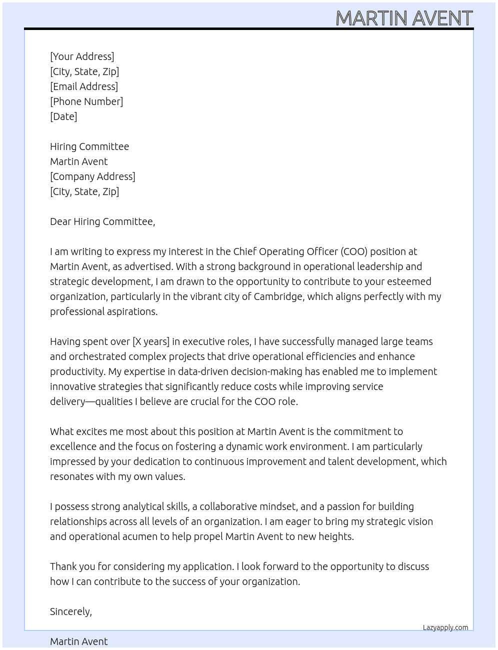 coo At Martin Avent Cover Letter