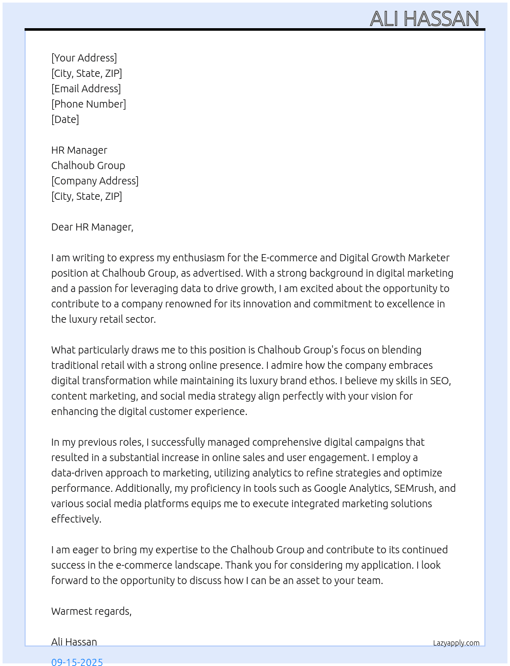 E-commerce and digital Growth Marketer  At Chalhoub Group  Cover Letter