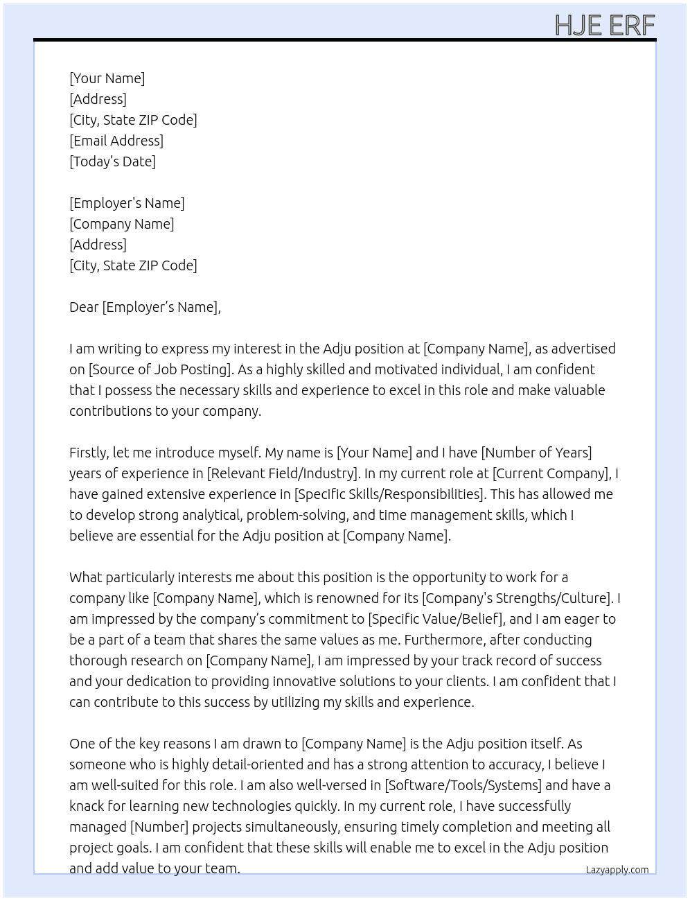 Adju At why Cover Letter