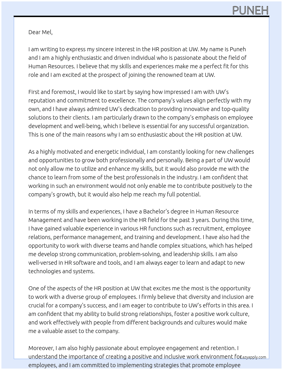 HR At UW Cover Letter