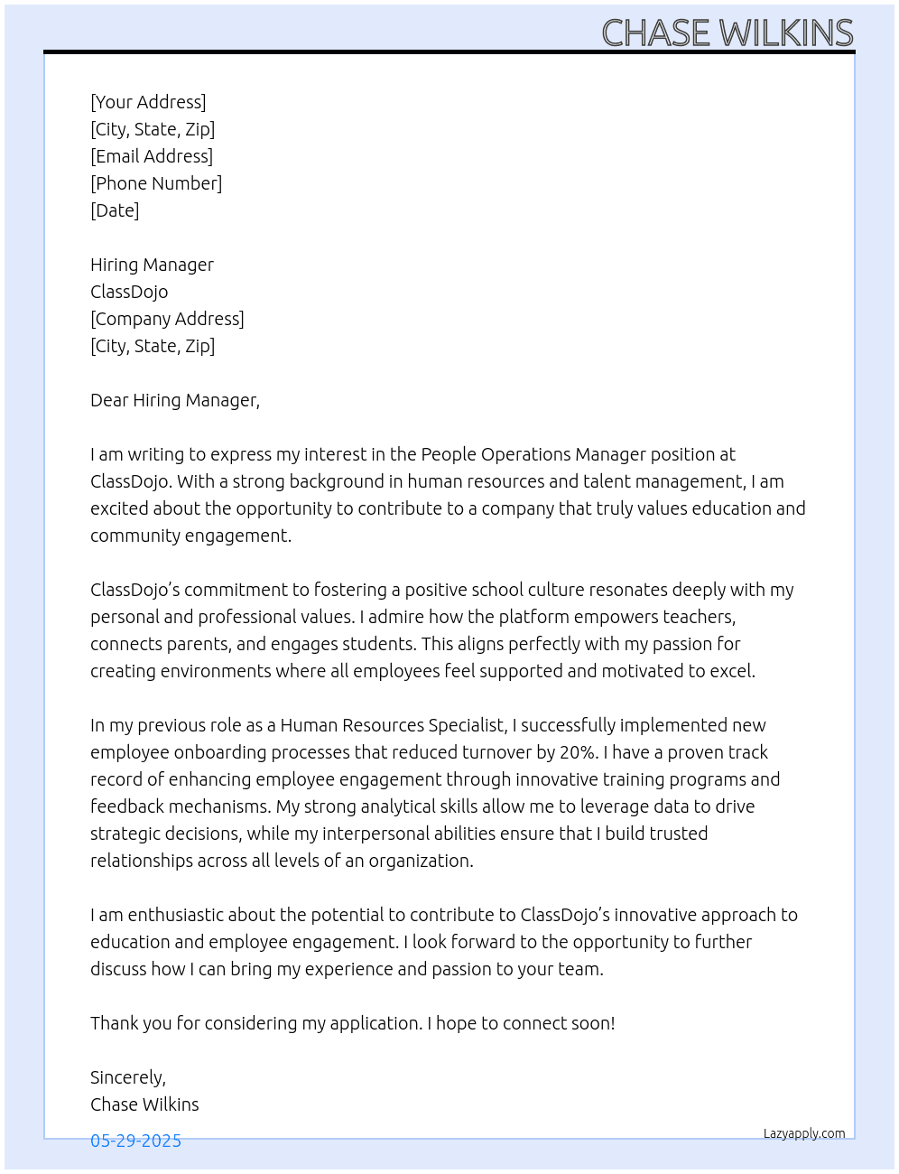 People Operations Manager At ClassDojo Cover Letter