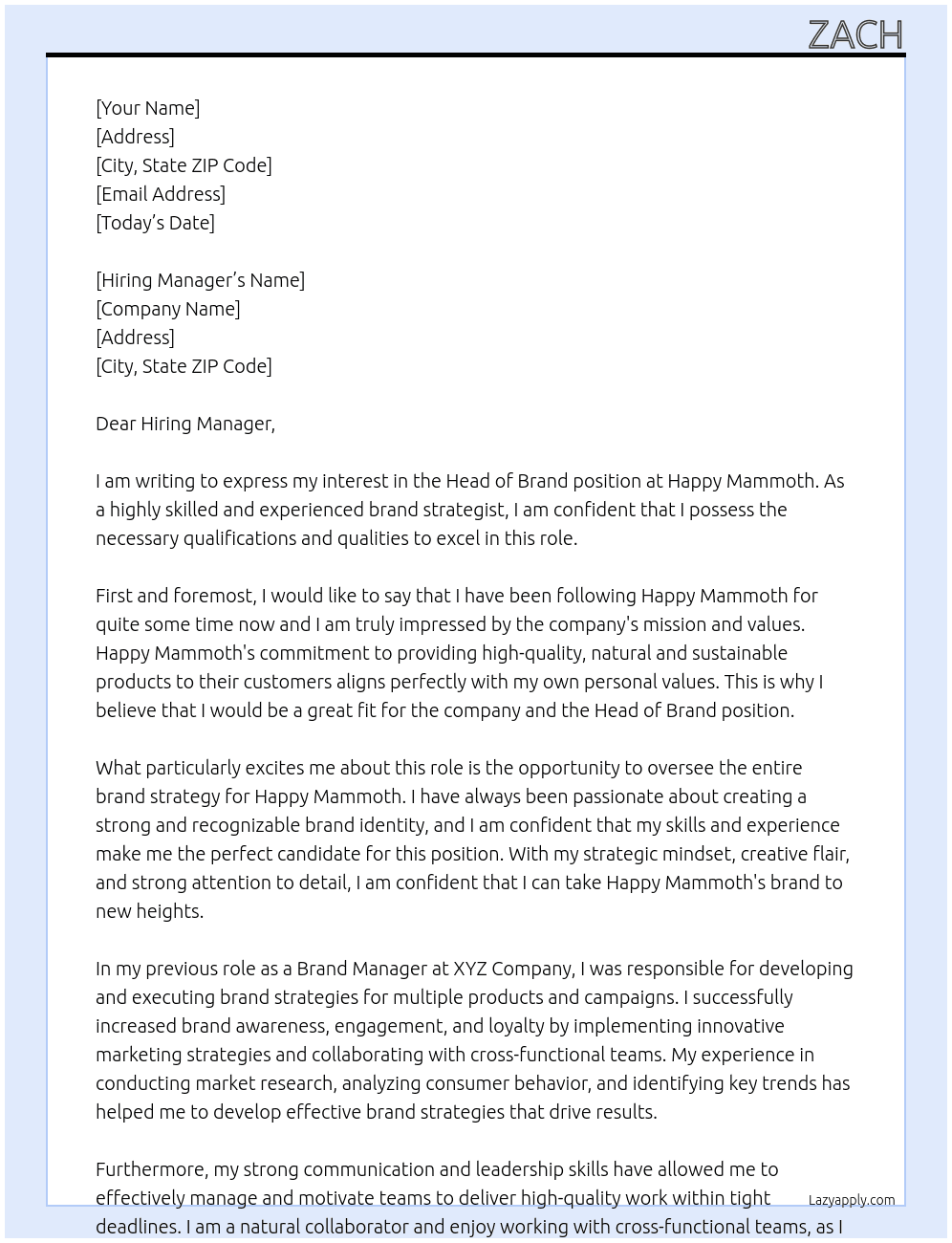 Head of Brand At Happy Mammoth Cover Letter