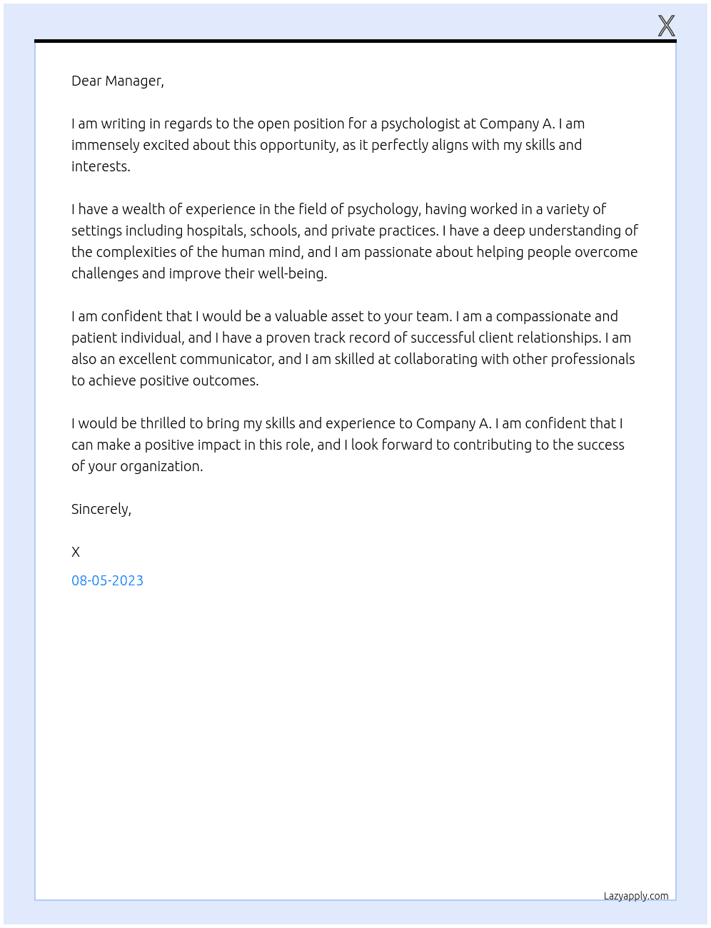Psychology  At A Cover Letter
