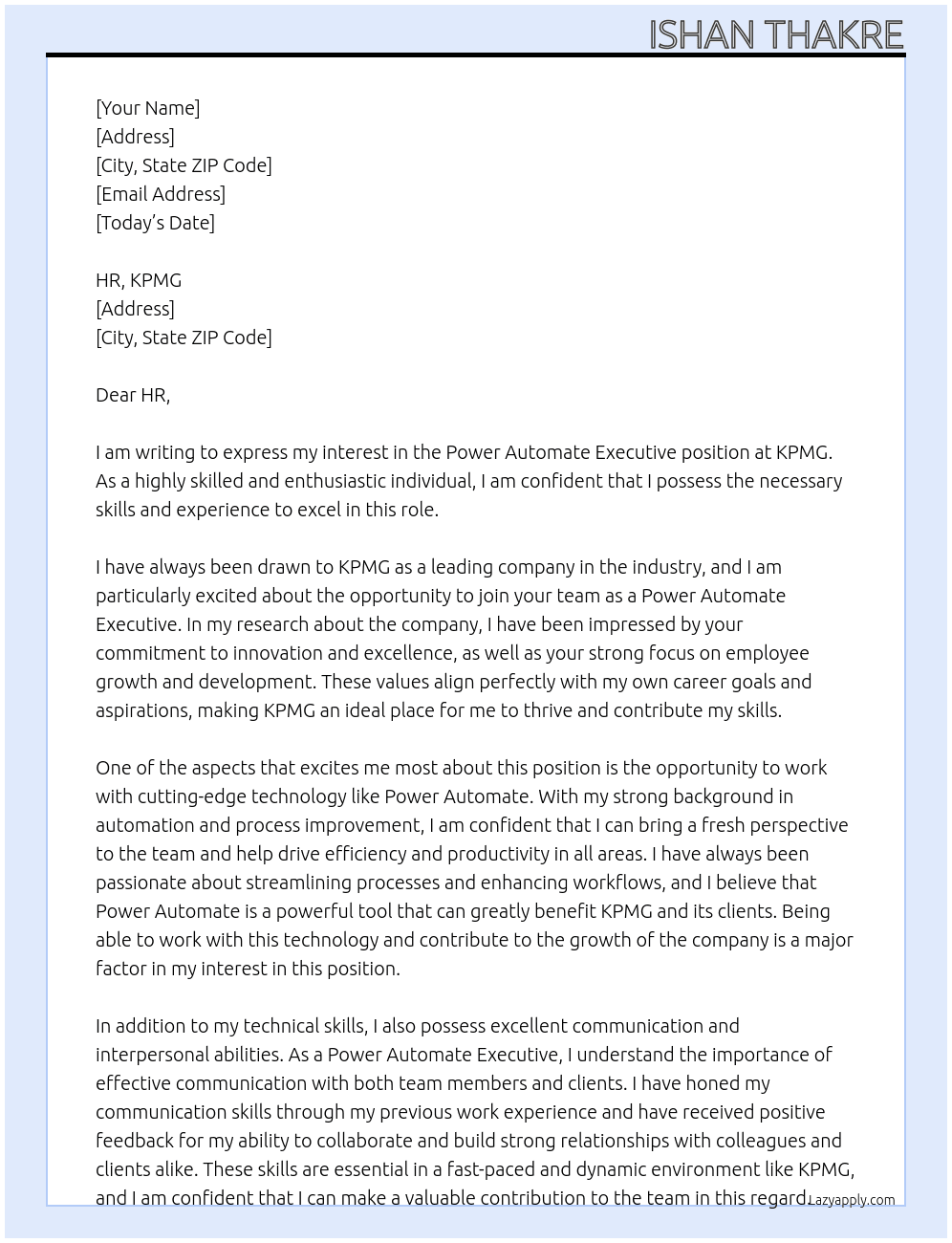 Cover letter for power automate executive - LazyApply