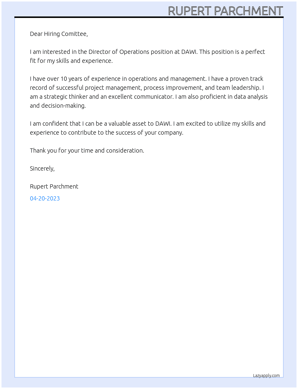 Director of Operations At DAWI Cover Letter