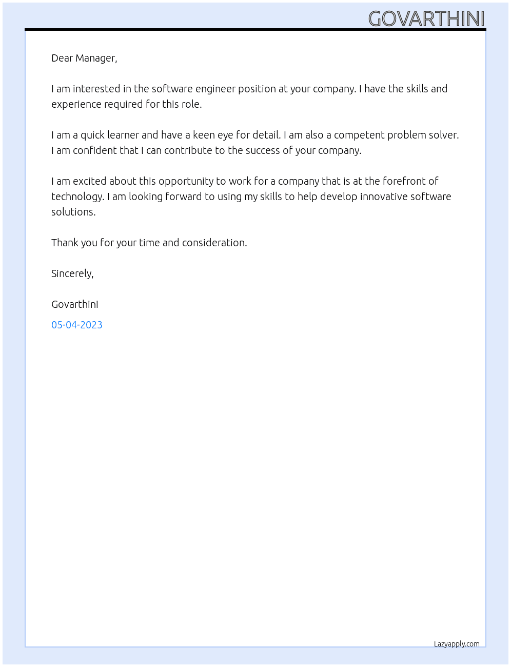 software engineer At softtech company Cover Letter