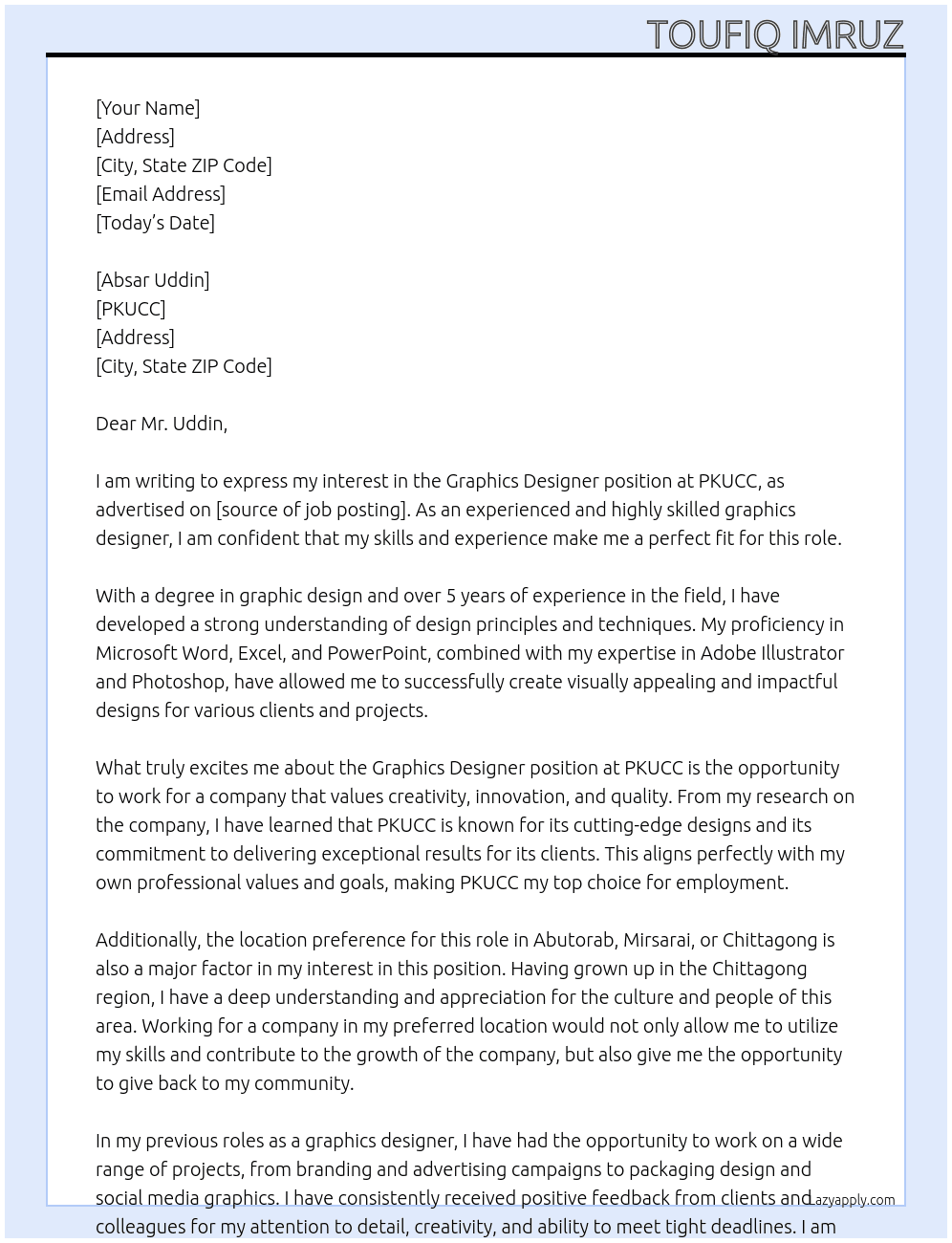 Graphics Designer At PKUCC Cover Letter