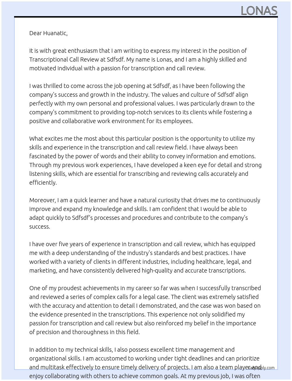 transcriptional call review At sdfsdf Cover Letter