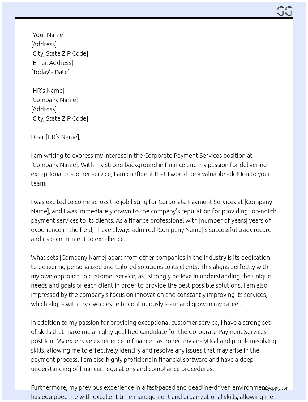 Corporate Payment Services At SMBC Cover Letter