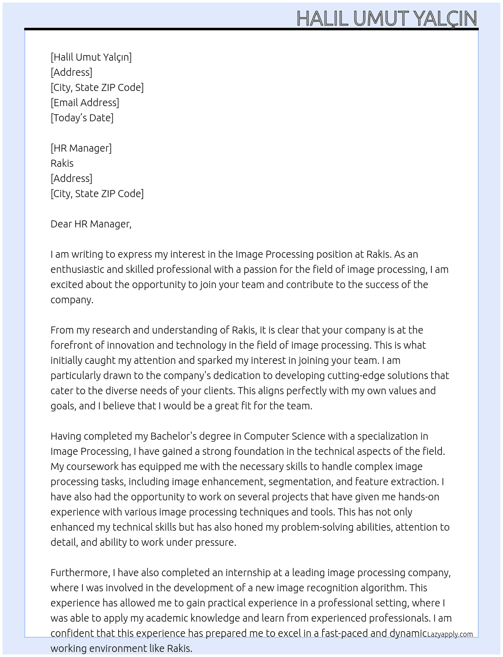 Image Processing At Rakis Cover Letter