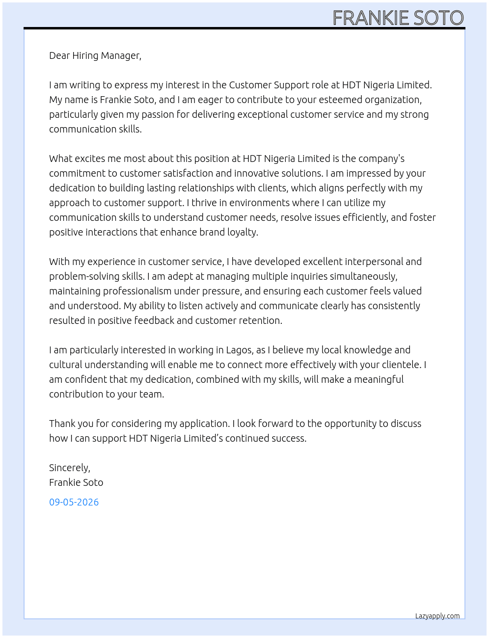 Cover letter for customer support - LazyApply