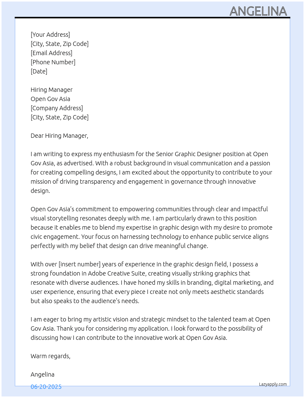senior graphic designer  At open gov asia  Cover Letter