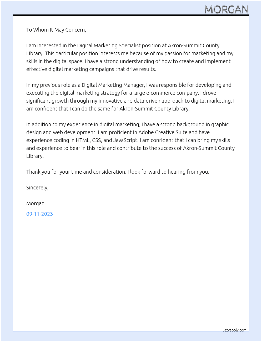 Digital Marketing Specialist At Akron-Summit County Library Cover Letter