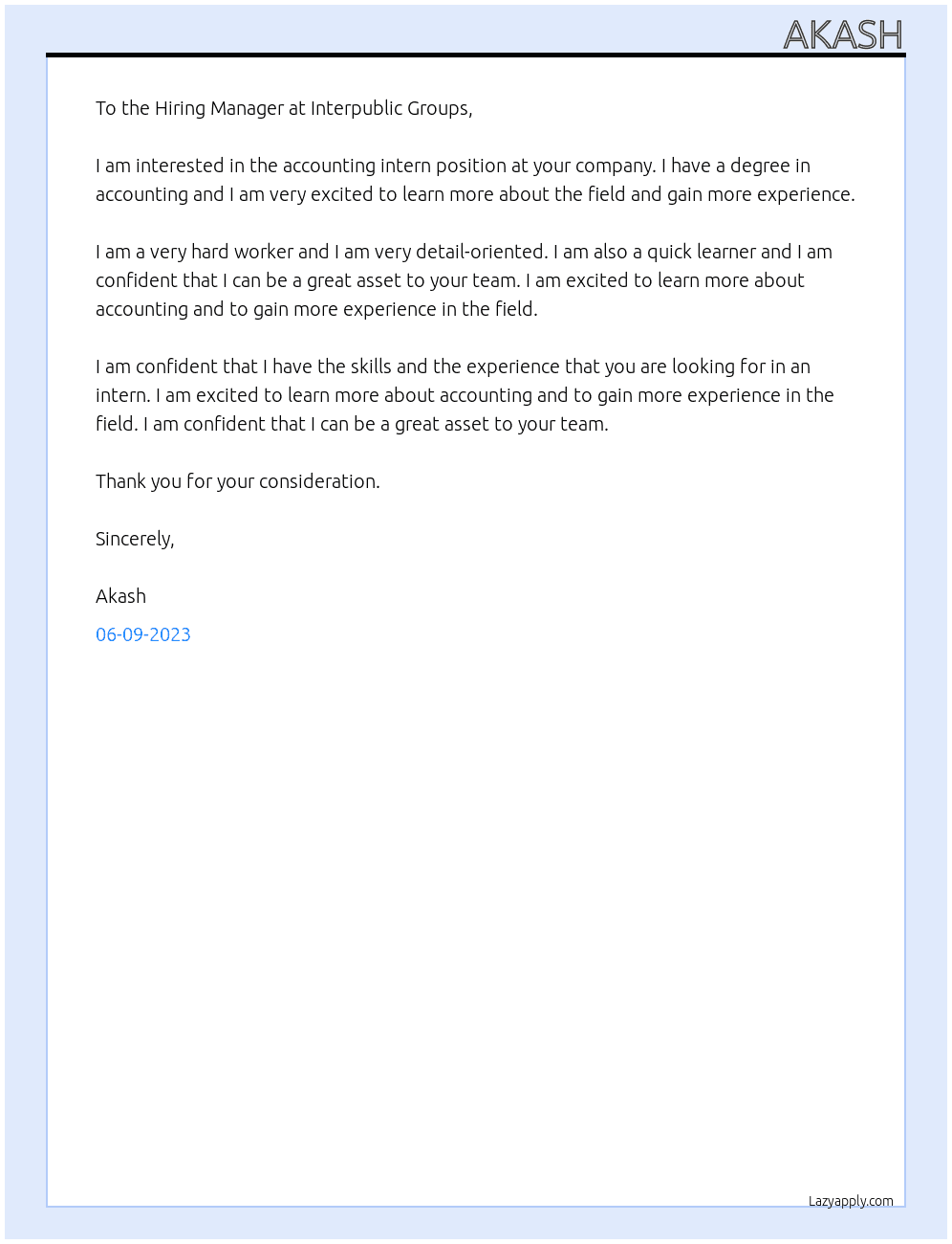 accounting intern At Interpublic groups Cover Letter