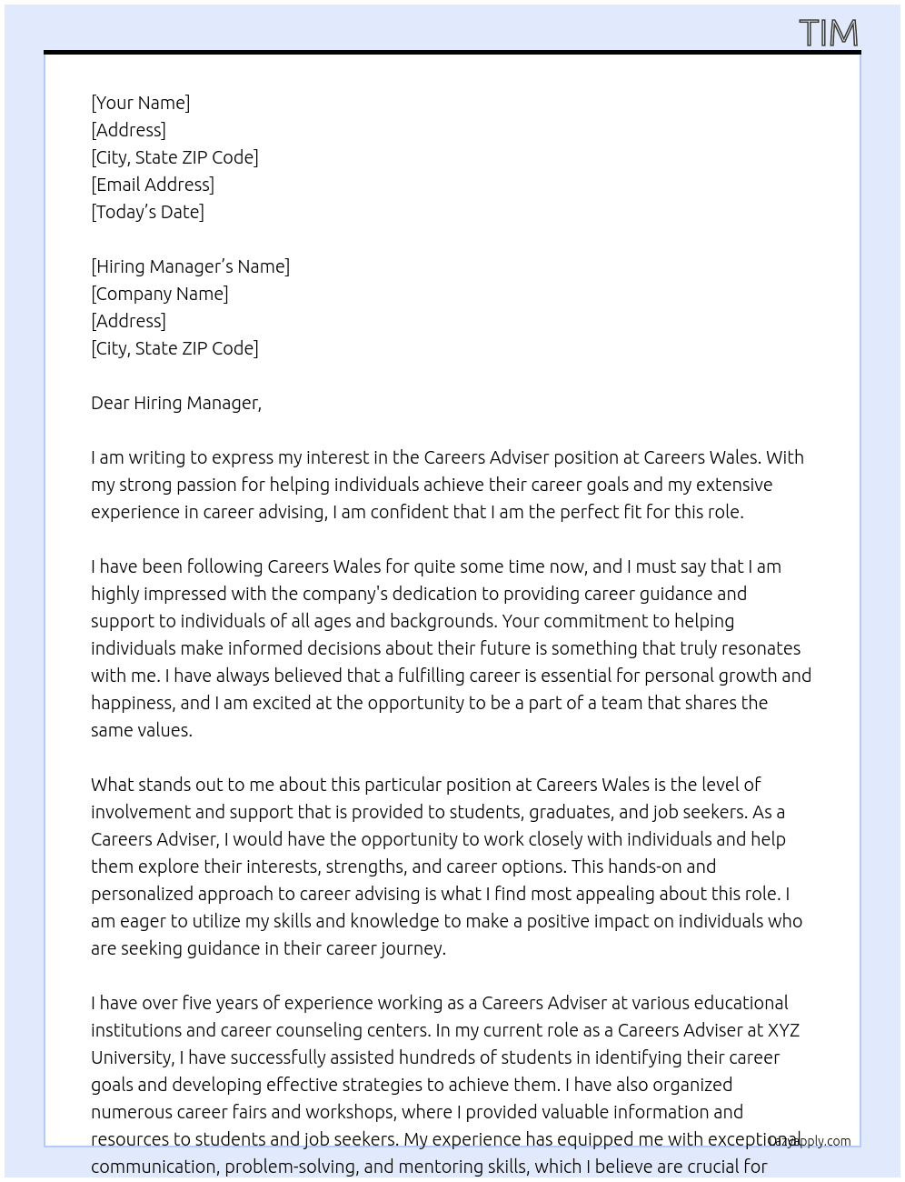 Careers Adviser At Careers Wales Cover Letter