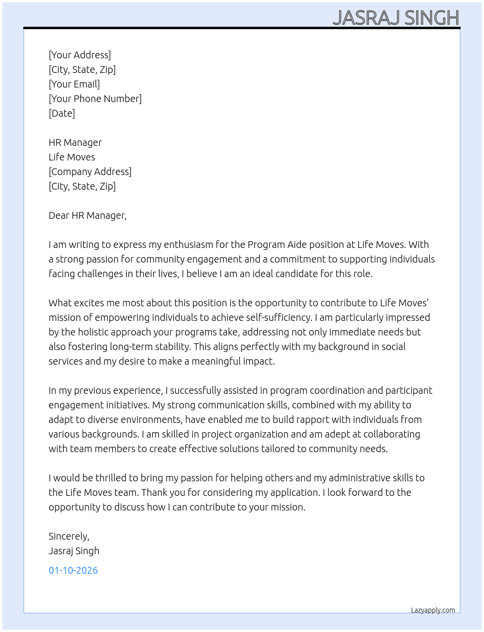 Program Aide At Life Moves Cover Letter