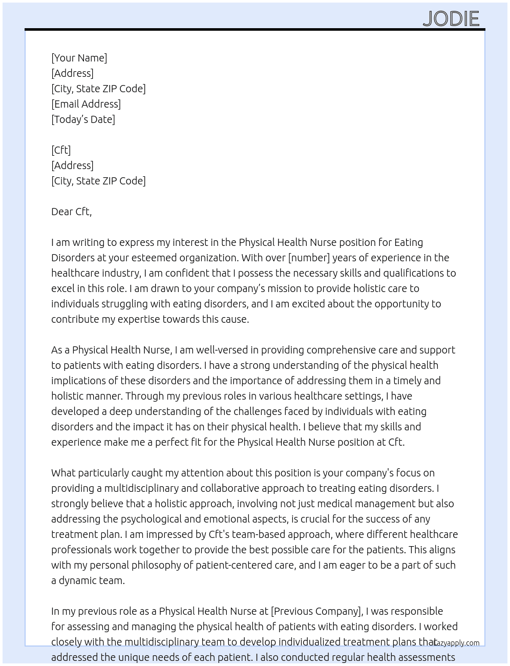 Physical health nurse eating disorders  At Cft Cover Letter