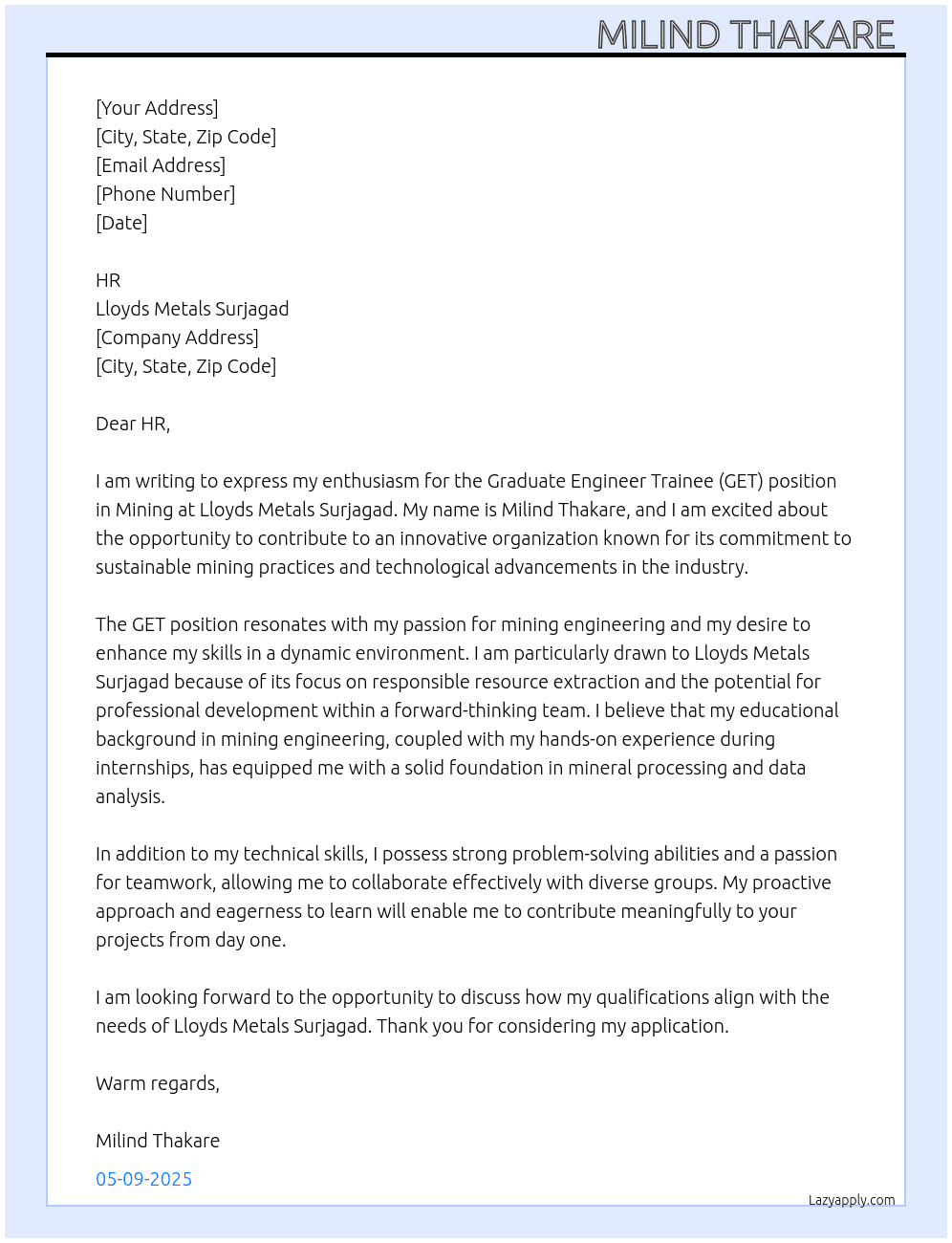 Cover letter for get mining - LazyApply