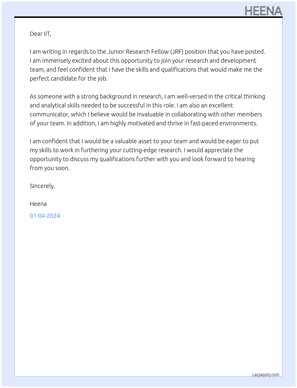 Jrf At Iit Cover Letter