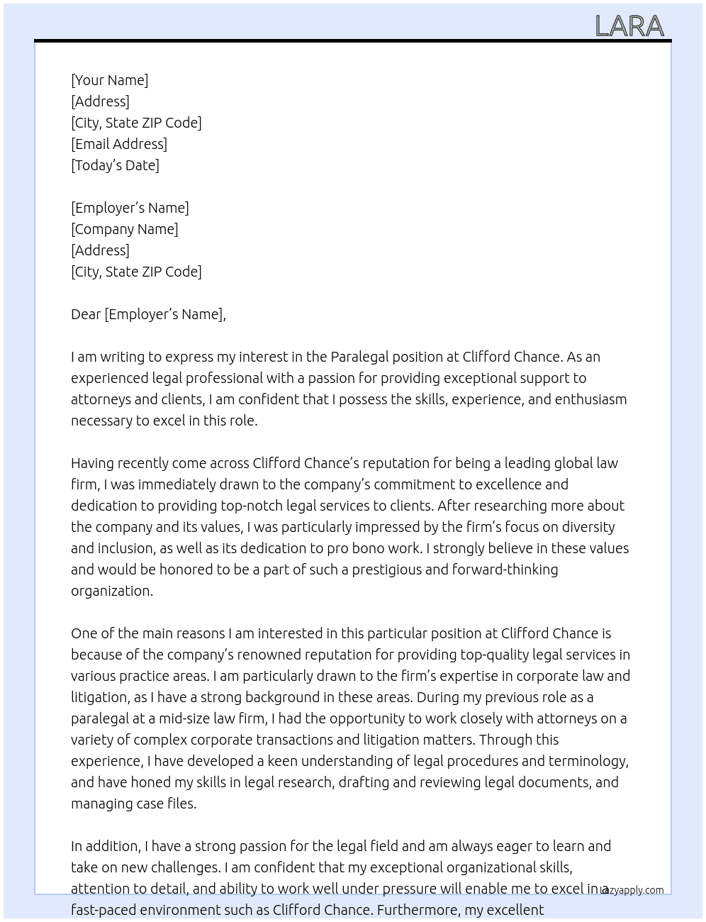 paralegal At Clifford Chance Cover Letter