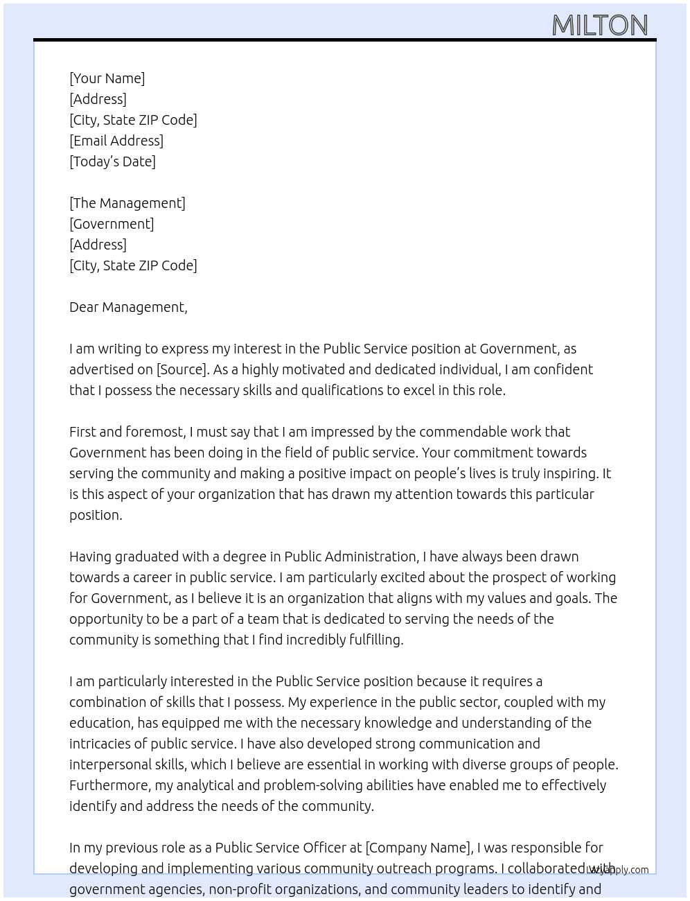 Public Service  At Government  Cover Letter