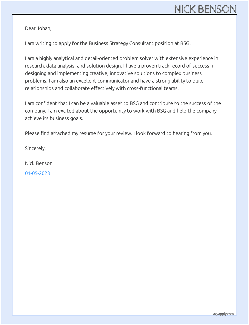 Cover letter for business strategy consultant - LazyApply
